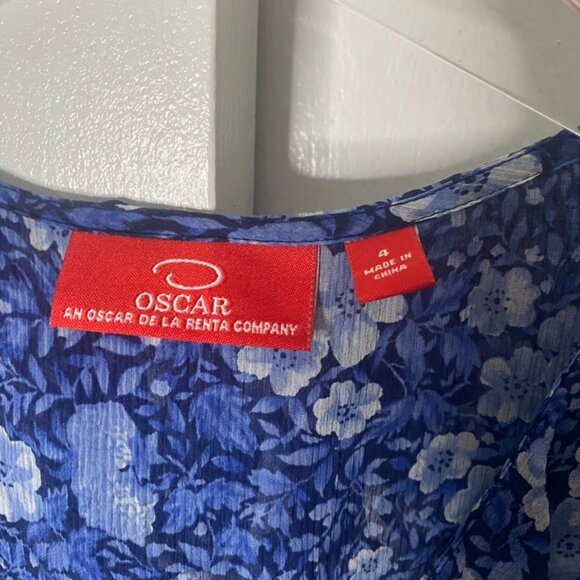 Y2K Oscar De La Renta Sheer Blue Floral Ruffle Flutter Sleeve Blouse Size 4 - Picture 5 of 7